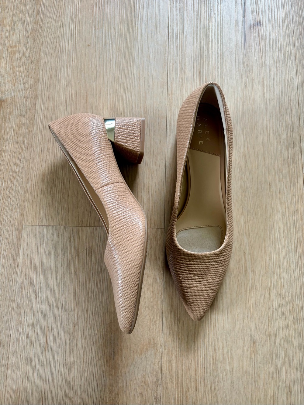 Alex Marie Gladdis Embossed Block Heel Pumps in Dark Sierra Tan